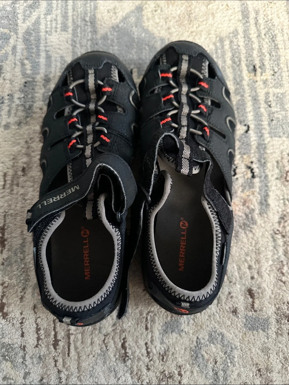 Merrell Men's Black Sandal Sneakers with Subtle Red Accents